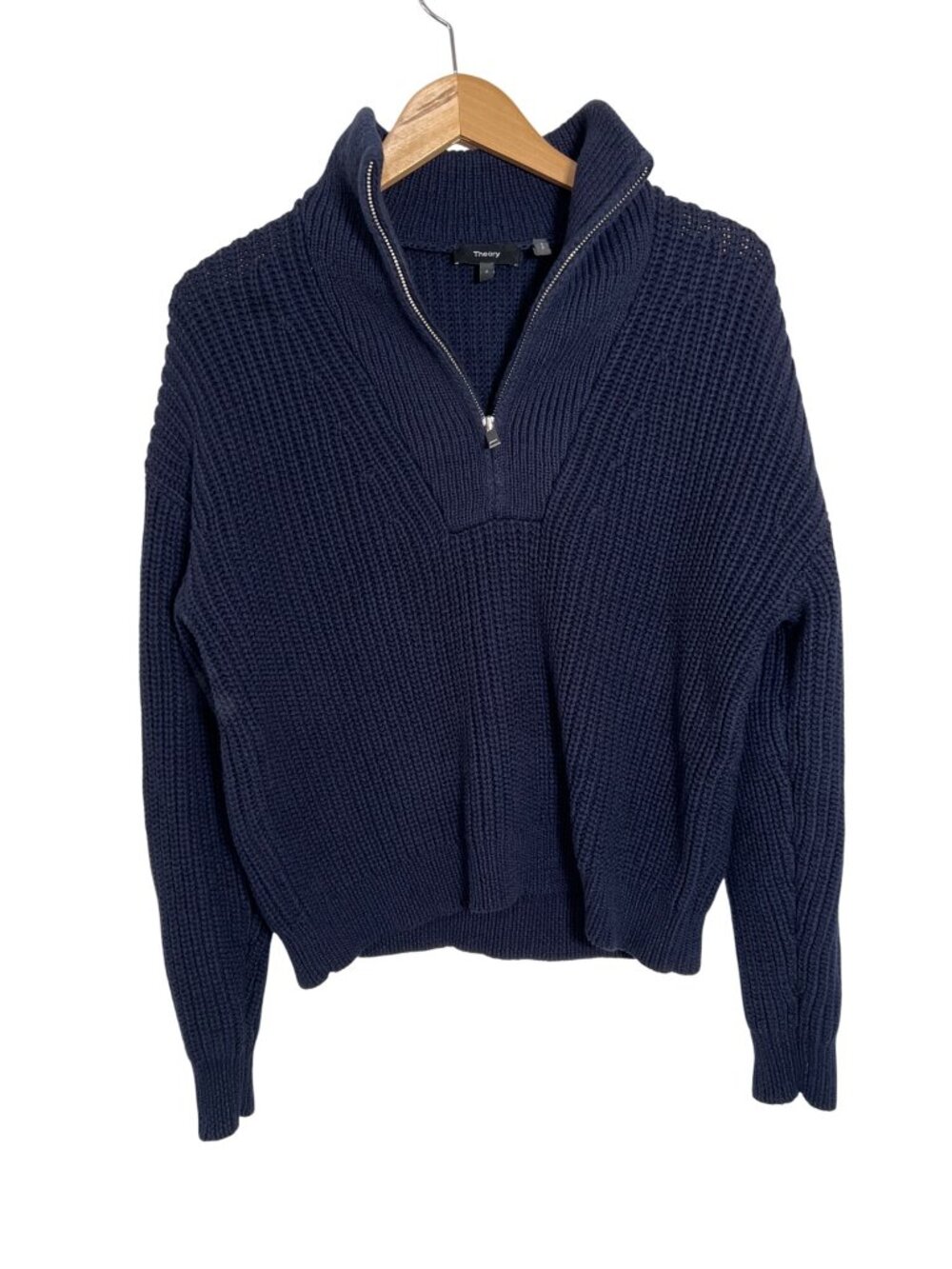 Theory chunky knit cotton sweater S Small navy blue‎
